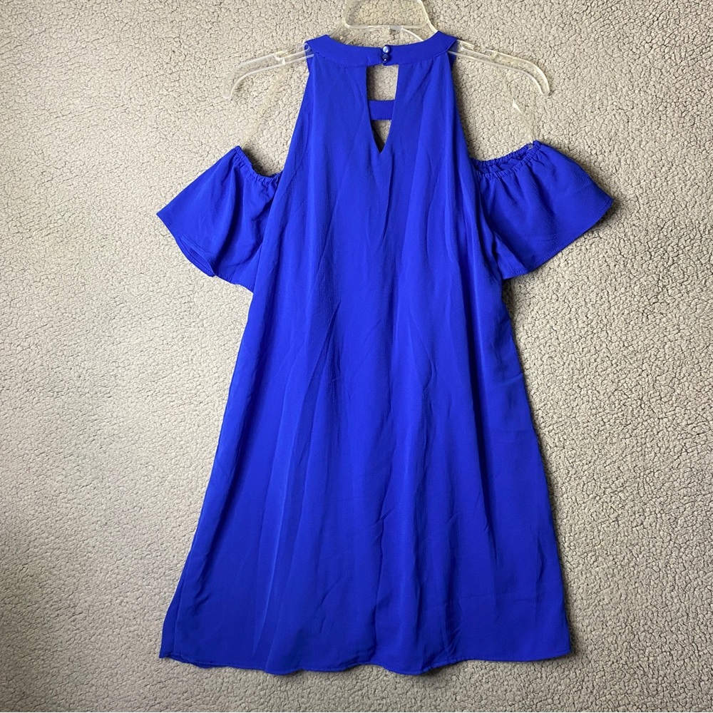 R Lily Rose Womens Cold shoulder Tunic Top Mini Dress Size S Blue Short